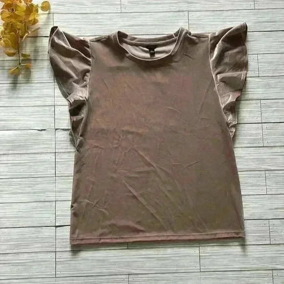 NWT Ann Taylor flutter sleeve crew neck pullover velvet top - Picture 3 of 9